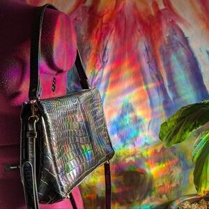 Collectible Black CrocodileSkin Shoulder Bag, Unlabeled, Vintage, Velvet Inside